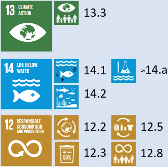 We focus on sustainability goals 12, 13 and 14 and have mapped sub-points of the sustainability goals